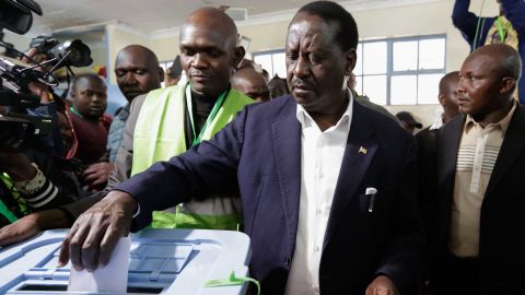 Raila Odinga casts his ballot in Nairobi on Tuesday. 