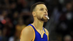 CLEVELAND, OH - JUNE 09: Stephen Curry #30 of the Golden State Warriors reacts against the Cleveland Cavaliers in Game 4 of the 2017 NBA Finals at Quicken Loans Arena on June 9, 2017 in Cleveland, Ohio. NOTE TO USER: User expressly acknowledges and agrees that, by downloading and or using this photograph, User is consenting to the terms and conditions of the Getty Images License Agreement.  (Photo by Ronald Martinez/Getty Images)