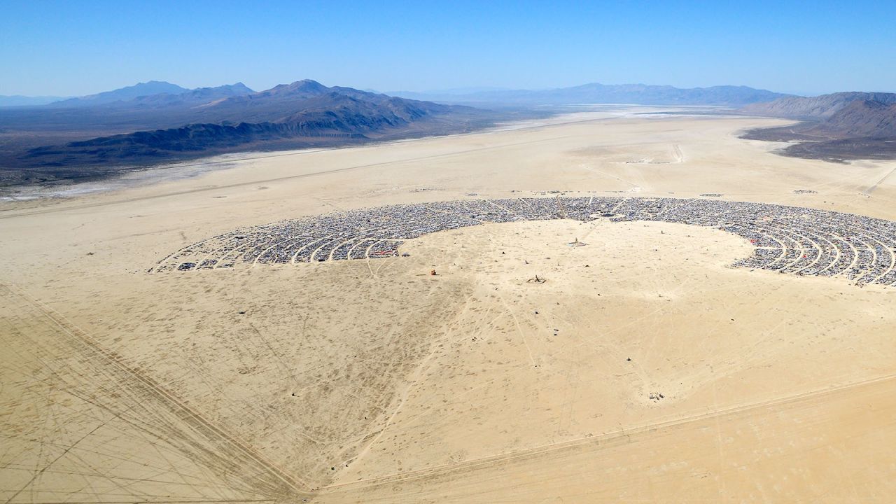 A bird's-eye view of the Burning Man dwellings. 