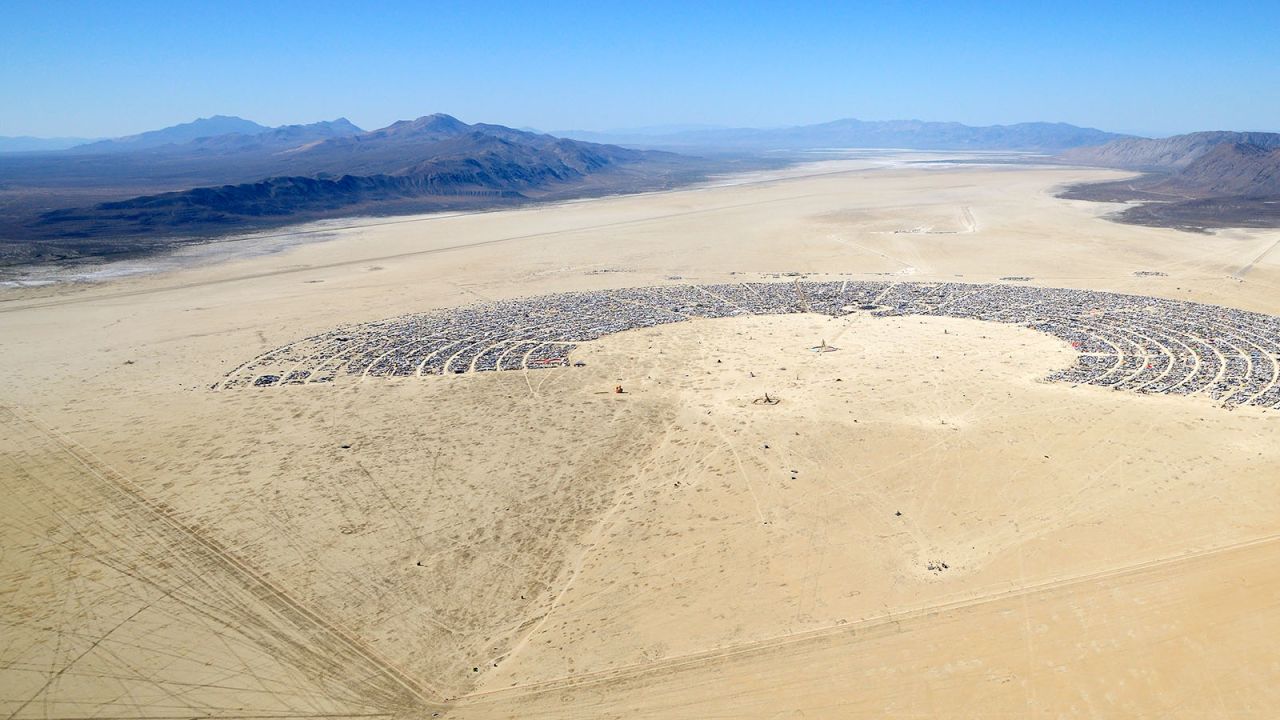 A bird's-eye view of the Burning Man dwellings.