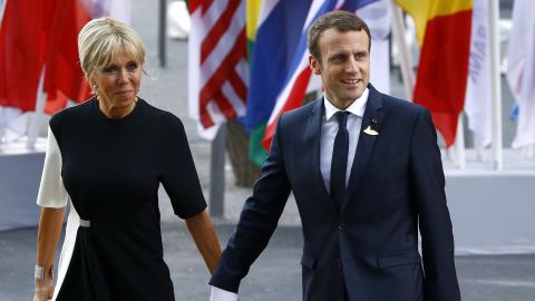 Emmanuel and Brigitte Macron arrive at the Elbphilharmonie in Hamburg during the G20 summit.