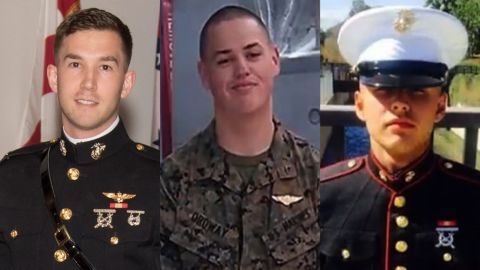 Marines 1st Lt. Benjamin R. Cross, Cpl. Nathaniel F. Ordway and Pfc. Ruben P. Velasco (l-r) died in an accident which occurred while attempting to land a MV-22 Osprey aircraft on a Navy ship.