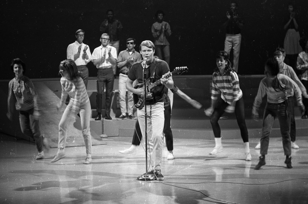 Campbell rehearses with The Wellingtons and dancers from the TV show "Shindig!" in 1965.