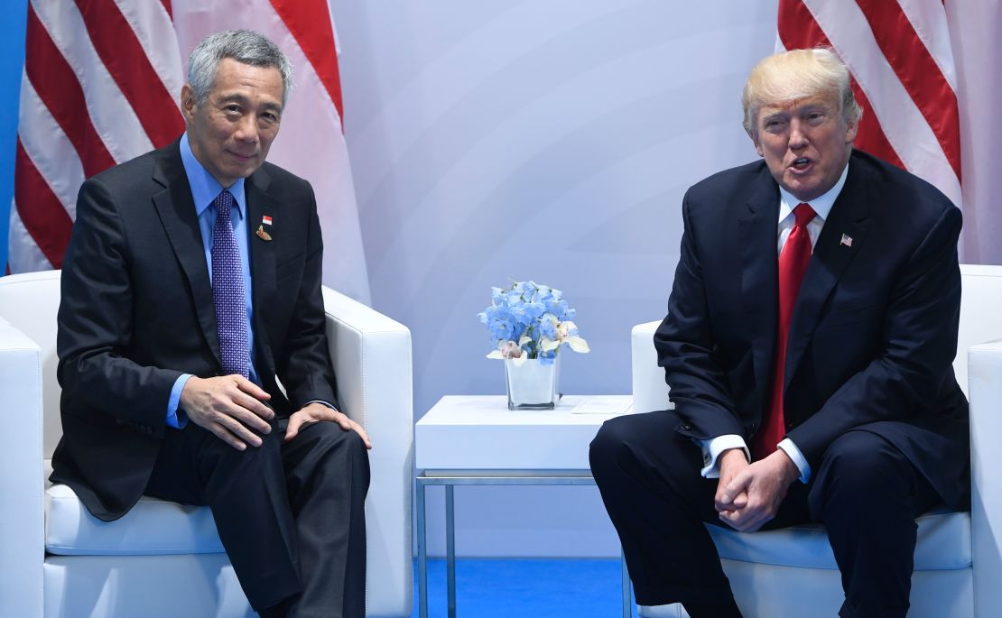 US President Donald Trump and Singapore Prime Minister Lee meet at the G20 Summit in Germany, July 8.