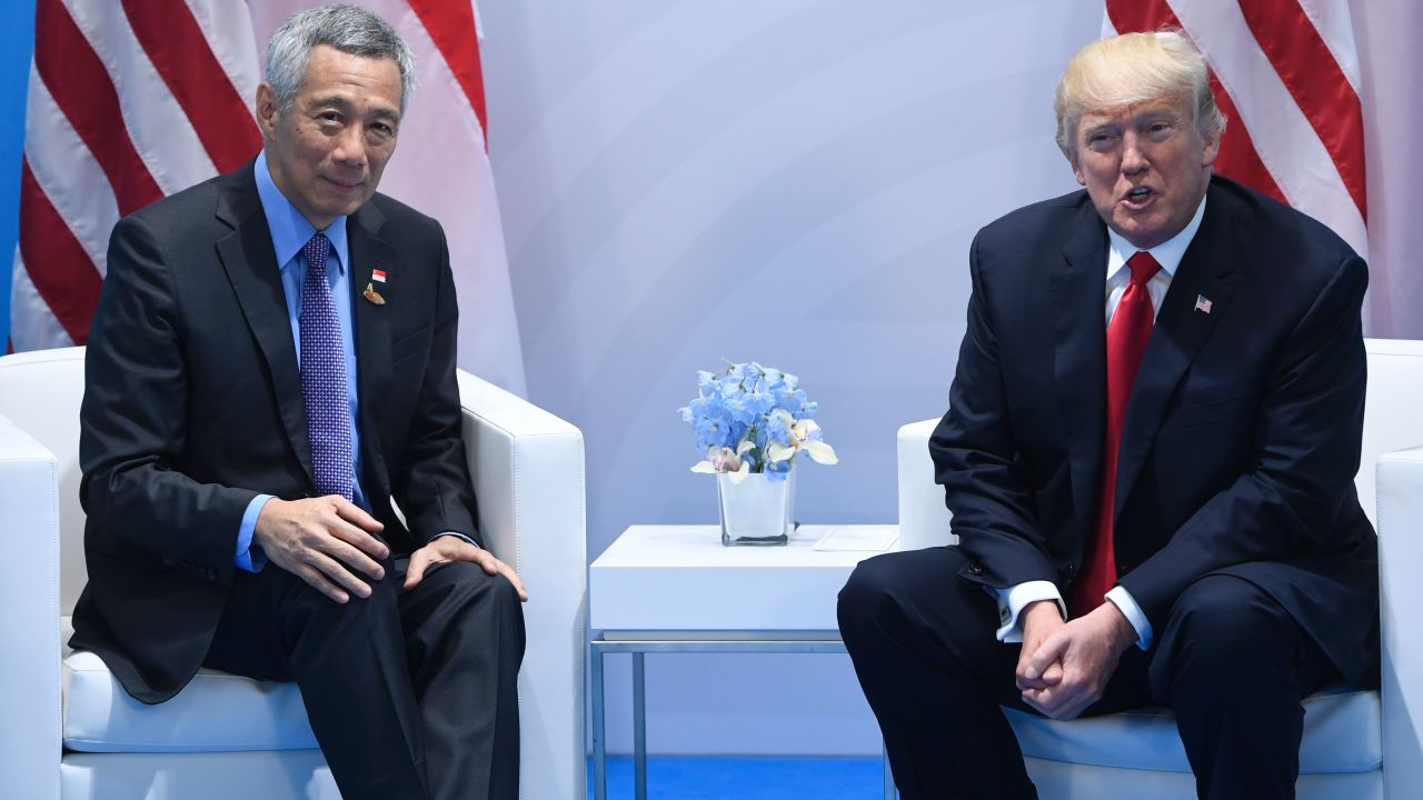 US President Donald Trump and Singapore Prime Minister Lee meet at the G20 Summit in Germany, July 8.