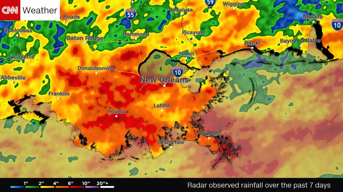 Six to 10 inches of rain have fallen in parts of New Orleans over the past week.
