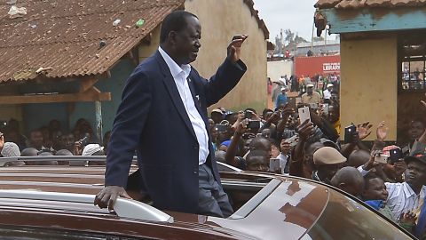 National Super Alliance presidential candidte Raila Odinga arriving at Old Kibera primary school to cast his vote on Tuesday.