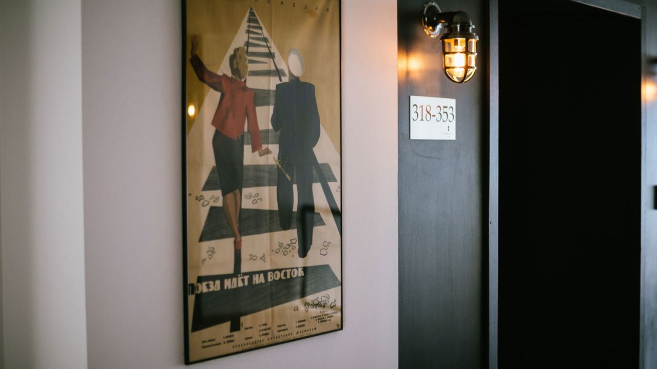 <strong>Past meets present</strong>: The former Soviet resort references its heritage with adornments such as this Soviet-era poster, but it also has all the trappings of a contemporary hotel.