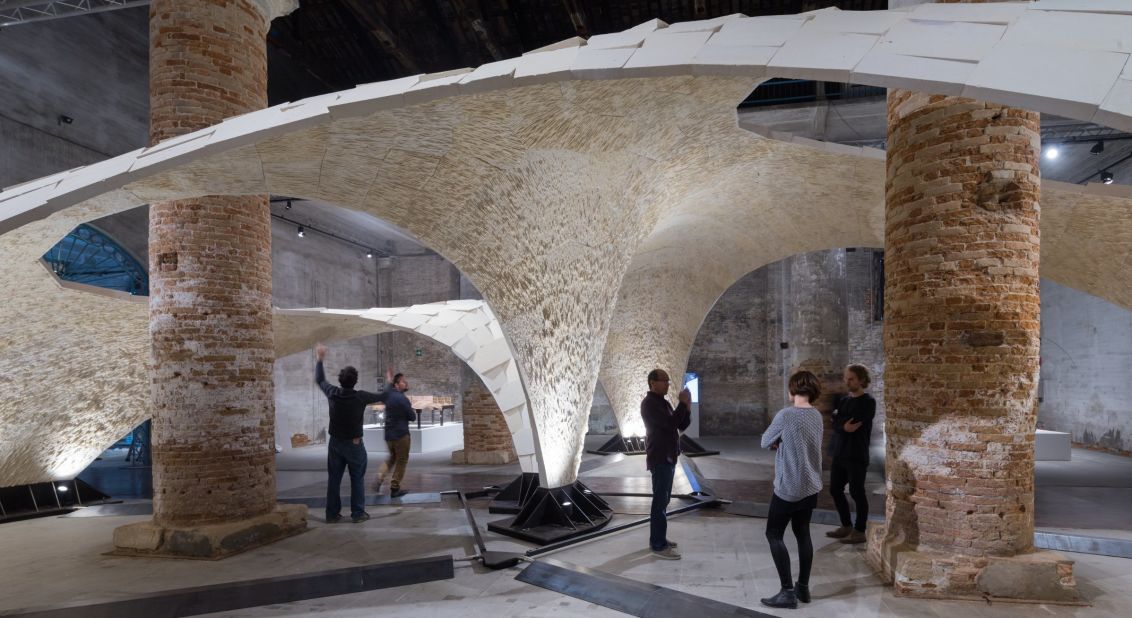 The Armadillo Vault was displayed as part of the 2016 Venice Architecture Biennale, and is constructed using 399 limestone blocks. 