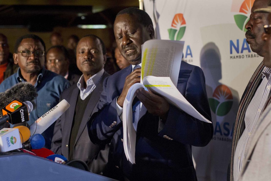 Odinga said Wednesday that hackers had infiltrated the database of the country's election commission and manipulated the results. 