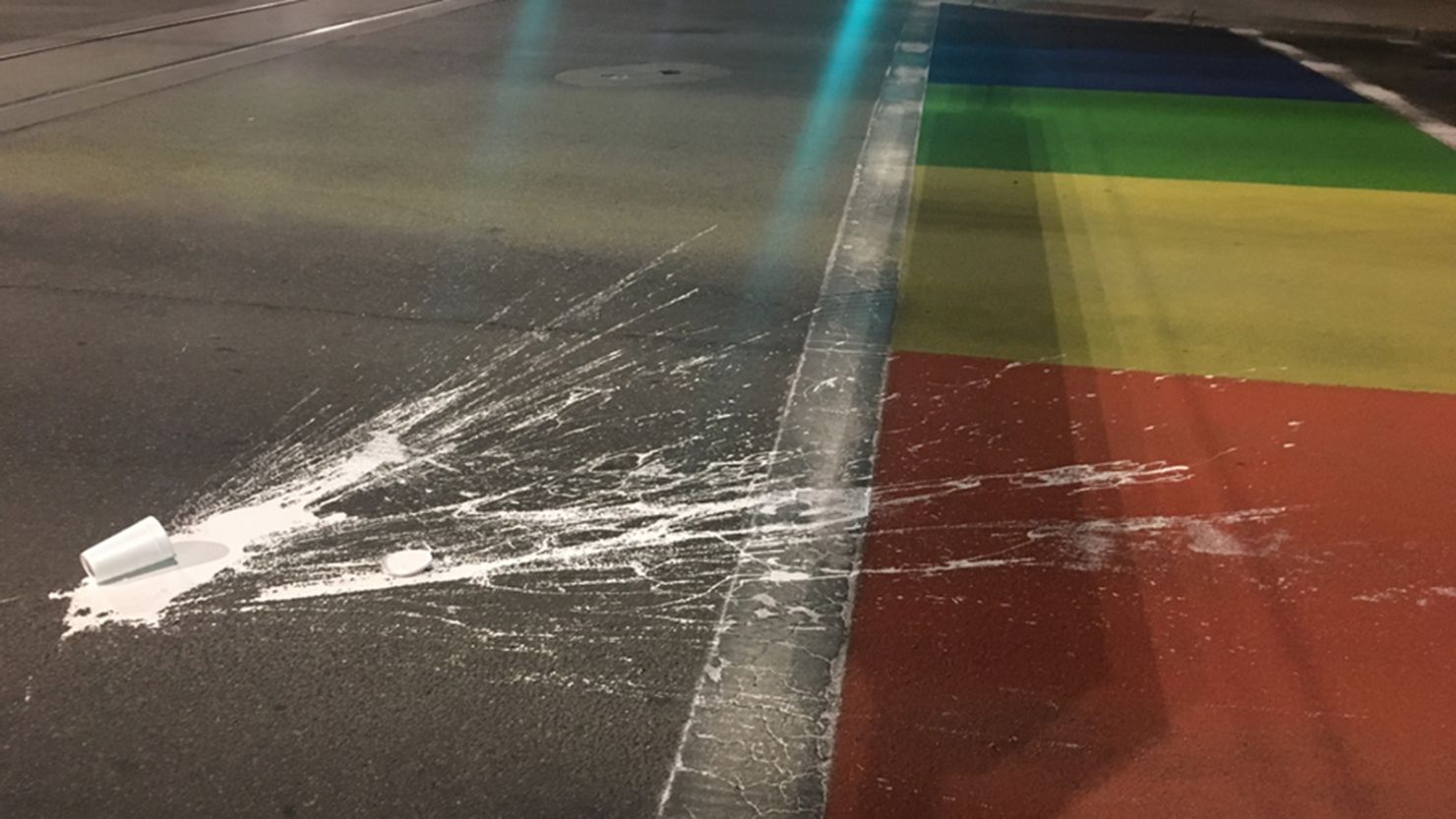 The Rainbow Crosswalks on Fourth Avenue in Tucson was damaged with white paint late Monday or early Tuesday morning.