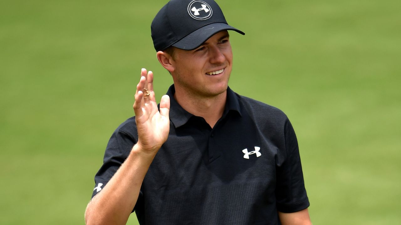 CHARLOTTE, NC - AUGUST 09: Jordan Spieth of the United States waves during a practice round prior to the 2017 PGA Championship at Quail Hollow Club on August 9, 2017 in Charlotte, North Carolina.  (Photo by Stuart Franklin/Getty Images)