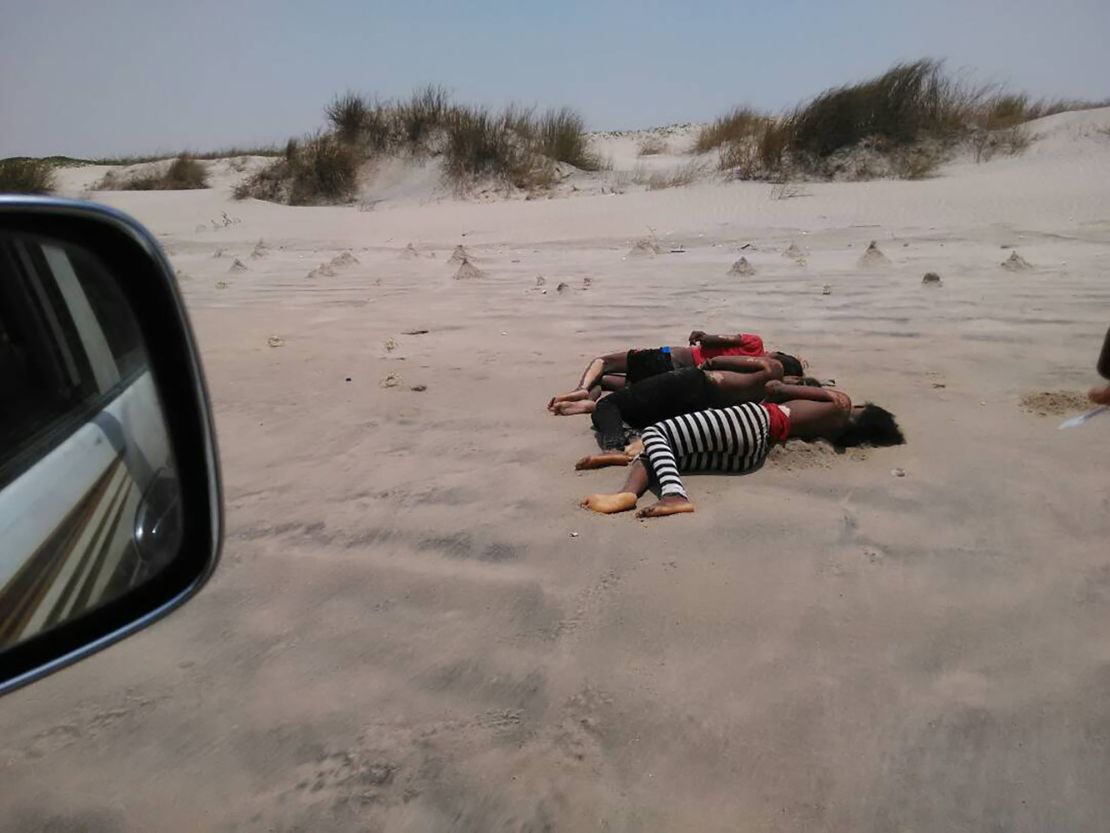 The bodies of migrants wash up on a beach in Shabwa, Yemen on Wednesday.