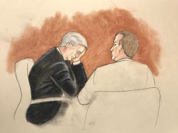 A courtroom sketch shows David Mueller with his attorney in court on Thursday.