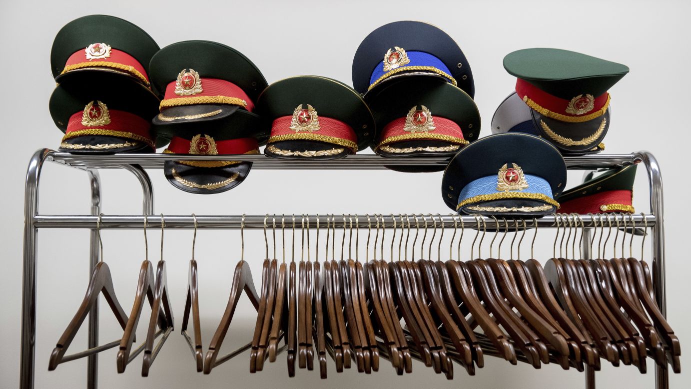 Hats sit on coat rack at the Pentagon as Defense Secretary Jim Mattis meets with Vietnamese Defense Minister Ngo Xuan Lich on Tuesday, August 8.