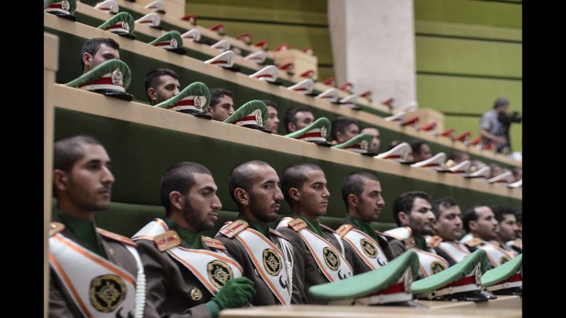 A marching band attends the swearing-in ceremony of Iranian President Hassan Rouhani on Saturday, August 5. Rouhani <a href="http://www.cnn.com/2017/05/20/middleeast/iran-rouhani-election/index.html" target="_blank">won a second term</a> in May.