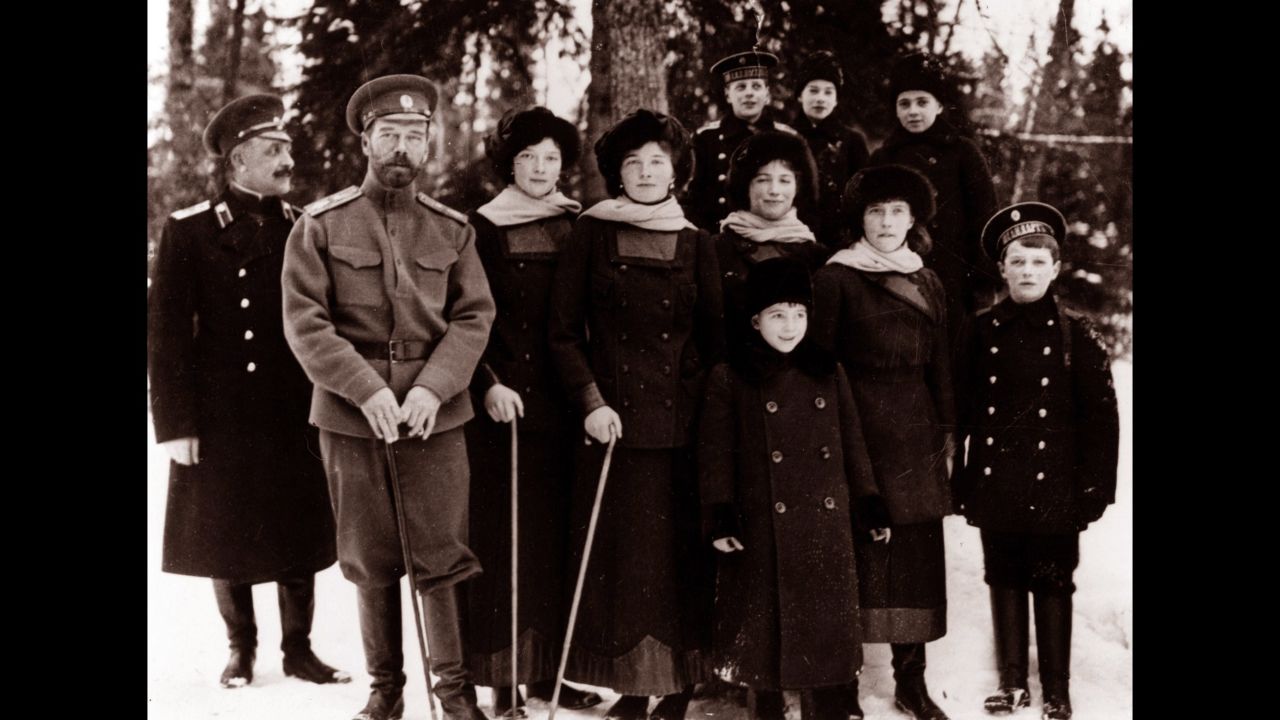 The royal family of Russia, the Romanovs, at Tsarskoye Selo, Russia circa 1916-1917. In March of 1917, Czar Nicholas II of the Russian royal family abdicated the throne. He, his wife and their children were executed following the Bolshevik takeover of Russia.  
