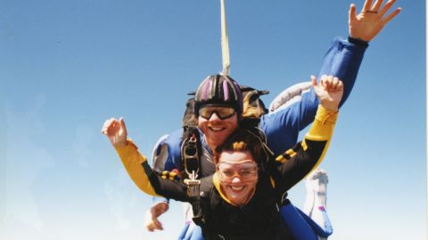 Hope threw elaborate parties when she claimed to have beaten cancer. One involved skydiving.