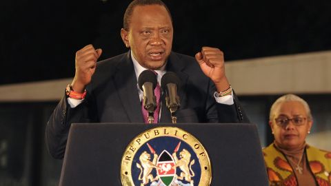 Kenyan President Uhuru Kenyatta speaks last month in Nairobi after election results are announced.