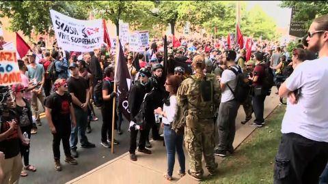 Counterprotesters gather Saturday morning in Charlottesville, Virginia, ahead of a "Unite the Right" rally.