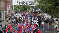 Hundreds of white nationalists and neo-Nazis march in  Charlottesville, Virginia during a 2017 white supremacist march.