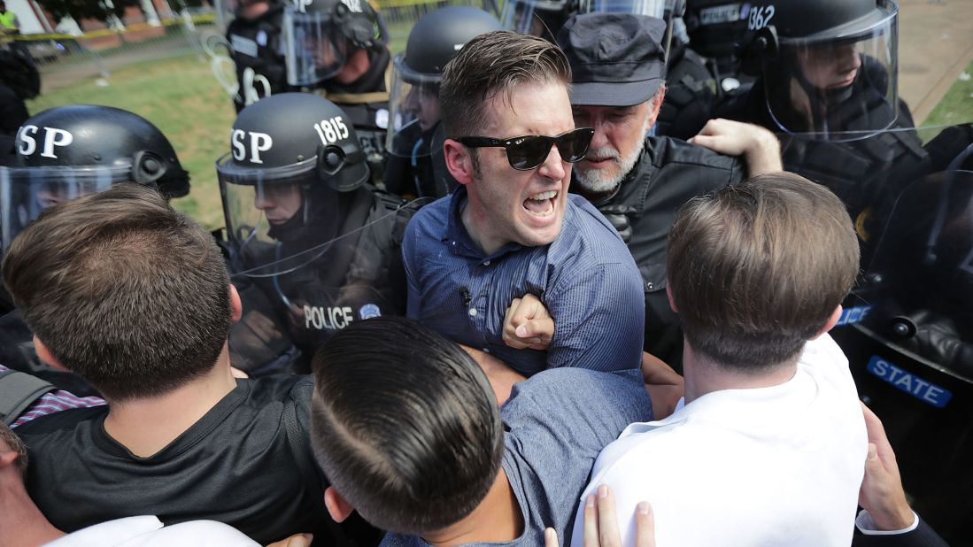 White nationalist Richard Spencer and his supporters clash with Virginia State Police in Emancipation Park.