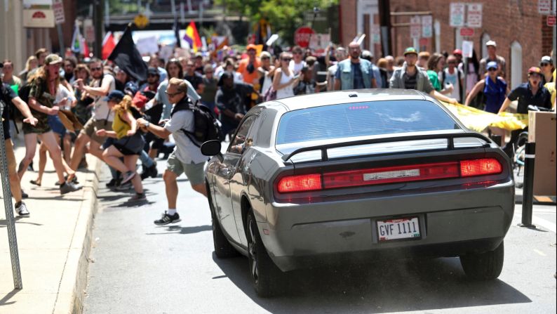 The vehicle moments before it struck the crowd.