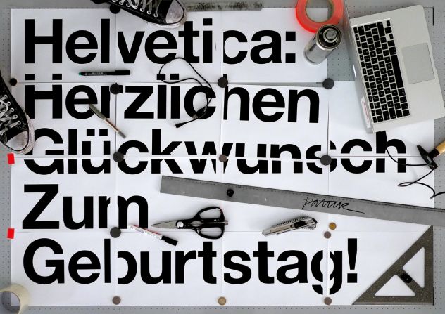 Detail of a poster designed by Patrick Thomas to celebrate the<a href="index.php?page=&url=http%3A%2F%2F60helvetica.com%2F" target="_blank" target="_blank"> 60th anniversary</a> of Helvetica, the all-conquering typeface that was launched in 1957.