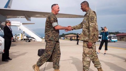 Gen. Joseph Dunford, Chairman of the Joint Chiefs of Staff arrives at Osan Air Base, Monday, August 13.