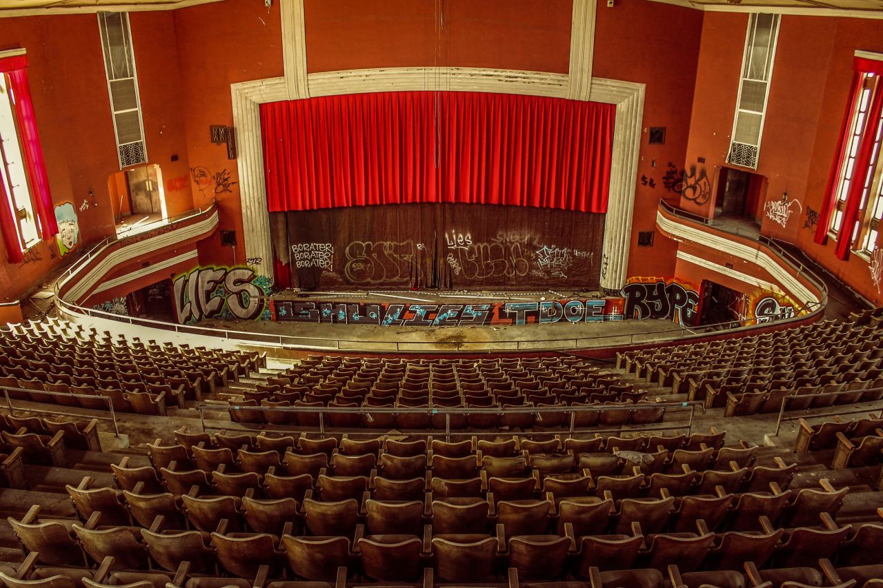 The auditorium inside Booker T. Washington High School in New Orleans. The school was abandoned after Hurricane Katrina. It's near the Superdome.<br />