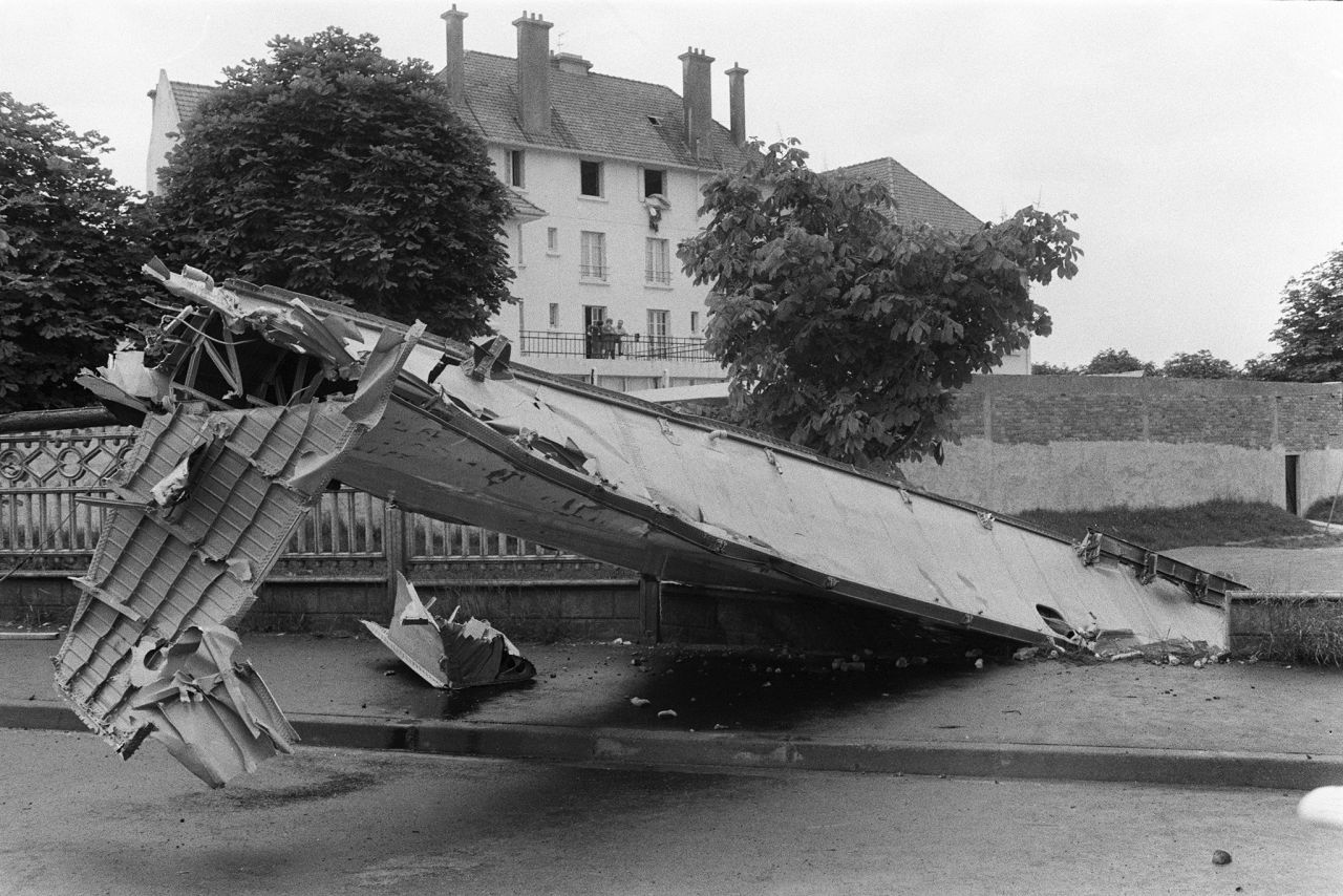 View of the wreckage of the Tupolev 144 that crashed during the Paris air show in 1973, killing all six on board and eight on the ground, and destroying 15 houses in Goussainville, France.