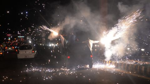 Men use fireworks in Islamabad on August 14, 2017, to mark the country's Independence Day.
Pakistan.
