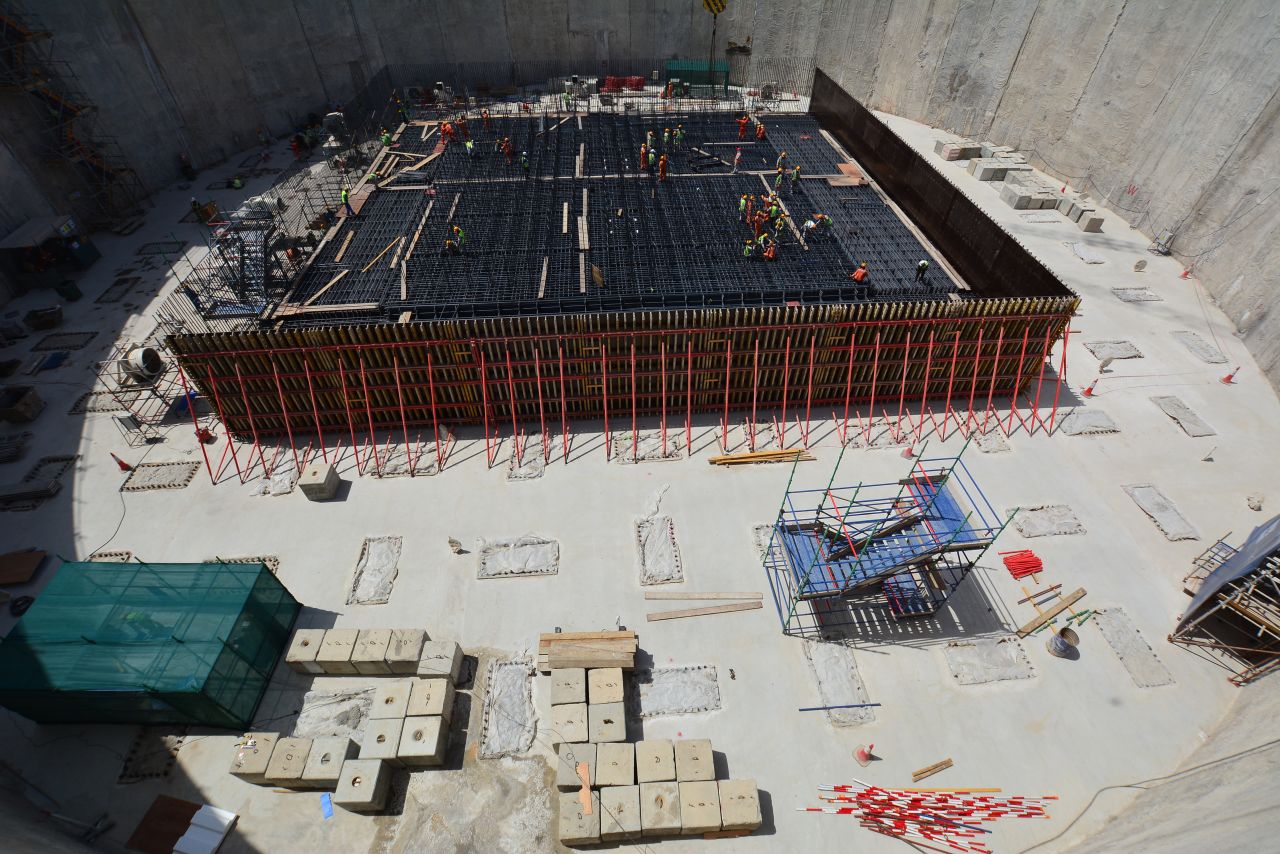 An image from Emaar Properties dated August 13 shows workers constructing the pile cap frame on to which 1.59 million cubic feet of concrete will be poured.