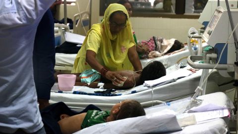 A scene from the ICU unit (ward 100) at BRD Medical College in Gorakhpur, Uttar Pradesh.