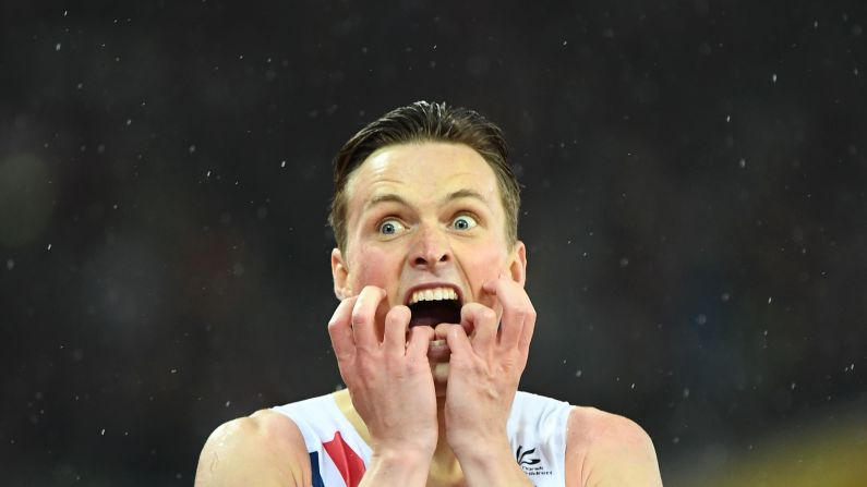 Norway's Karsten Warholm reacts after becoming world champion in the 400-meter hurdles on Wednesday, August 9.