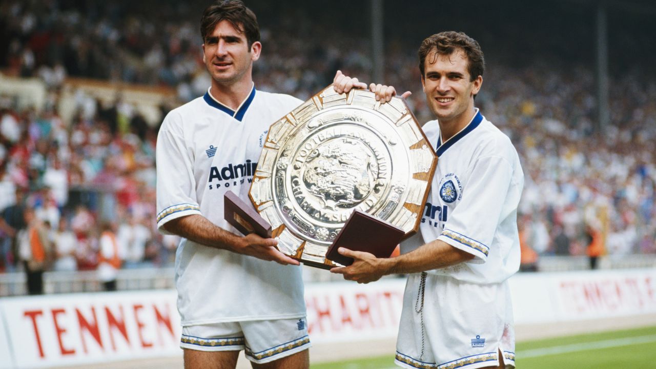 Leeds United's Eric Cantona (left) scored the first ever Premier League hat trick in a 5-0 win over Tottenham in August 1992. 