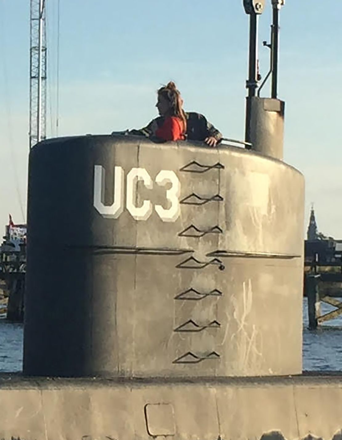This photo allegedly shows Swedish journalist Kim Wall standing in the tower of the private submarine "UC3 Nautilus" on August 10 in Copenhagen Harbor.
