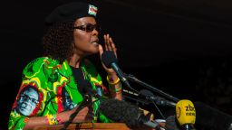 Zimbabwe first lady Grace Mugabe addresses the crowd during a Zimbabwe ruling party Zimbabwe African National Union Ð Patriotic Front (ZANU-PF) youth rally at Rudhaka Stadium in Marondera on June 2, 2017. 
Zimbabwean President Robert Mugabe on June 2, 2017 launched a nationwide 10-venue speaking tour aimed at drumming up support ahead of elections next year when he plans to seek office again. The 93-year-old leader, who appeared in better health than at some recent public appearances, spoke for an hour and a half at a rally outside Harare attended by several thousand ZANU-PF supporters.  / AFP PHOTO / Jekesai NJIKIZANA        (Photo credit should read JEKESAI NJIKIZANA/AFP/Getty Images)
