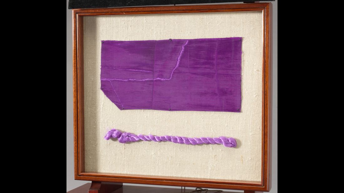 A length of dress fabric and a silk skein both dyed with mauve, donated by Miss Annie Florence Perkin, daughter of William Henry Perkin, in 1947.