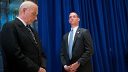 NEW YORK, NY - AUGUST 15: White House Chief of Staff Gen. John Kelly looks on as US President Donald Trump speaks following a meeting on infrastructure at Trump Tower, August 15, 2017 in New York City. He fielded questions from reporters about his comments on the events in Charlottesville, Virginia and white supremacists. (Photo by Drew Angerer/Getty Images)