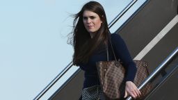 Hope Hicks, White House Director of Strategic Communications, steps off Air Force One upon arrival at Newark Liberty Airport in Newark, New Jersey on June 9, 2017. 
