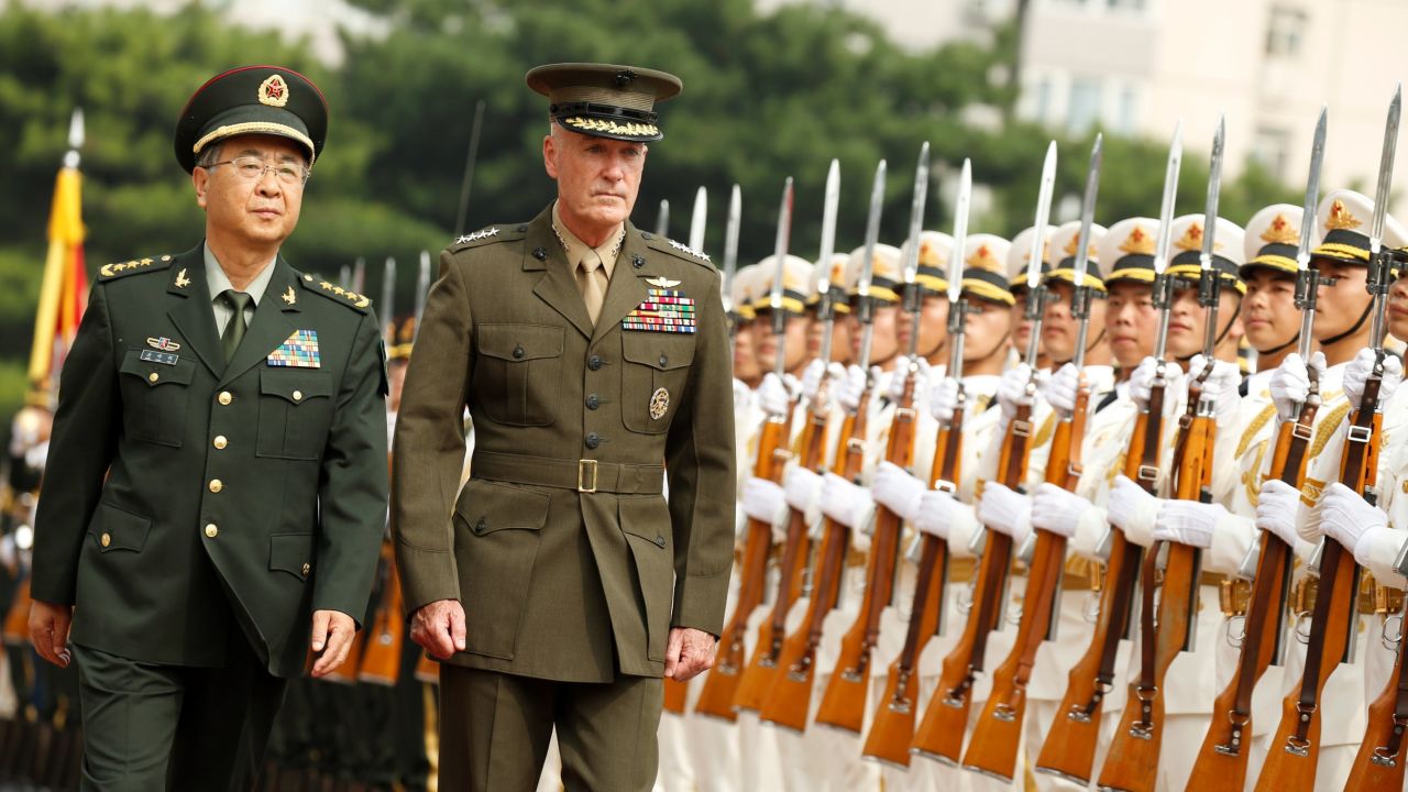 Gen. Joseph Dunford, chairman of the Joint Chiefs of Staff, and Chinese Gen. Fang Fenghui on Tuesday.