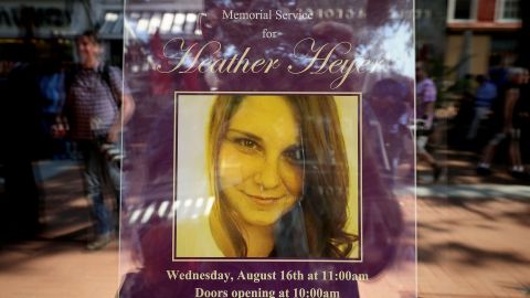 A poster at a memorial service for Heather Heyer.