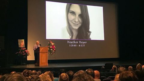 Elwood Shrader, the grandfather of Heather Heyer, speaks are her memorial service at the Paramount Theater in Charlottesville.