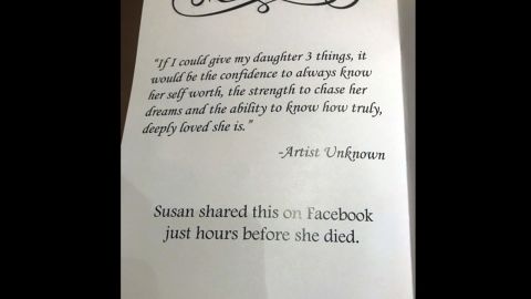 A page from Heather Heyer's memorial service displays a message that her mother, Susan Bro, had posted on Facebook hours before Heyer died.