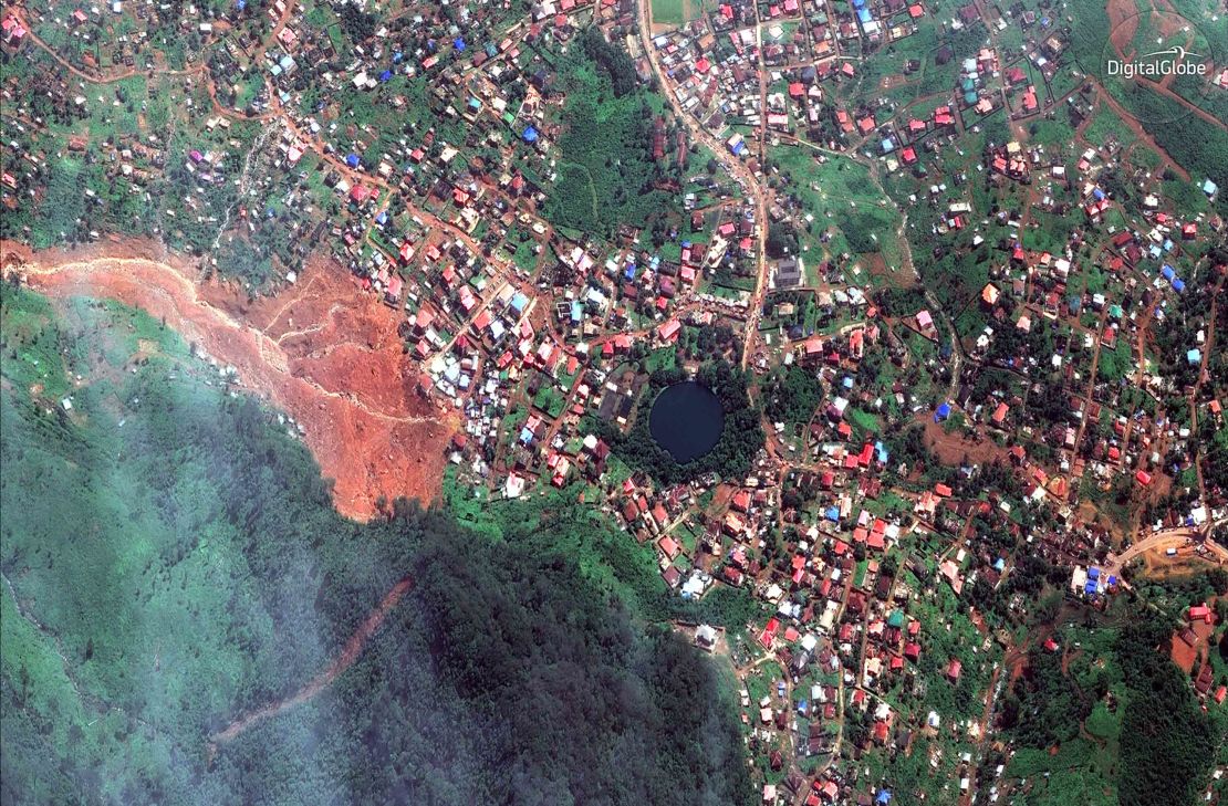 A satellite image shows the extent of the devastation.