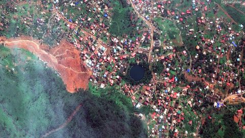 A satellite image shows the extent of the devastation.