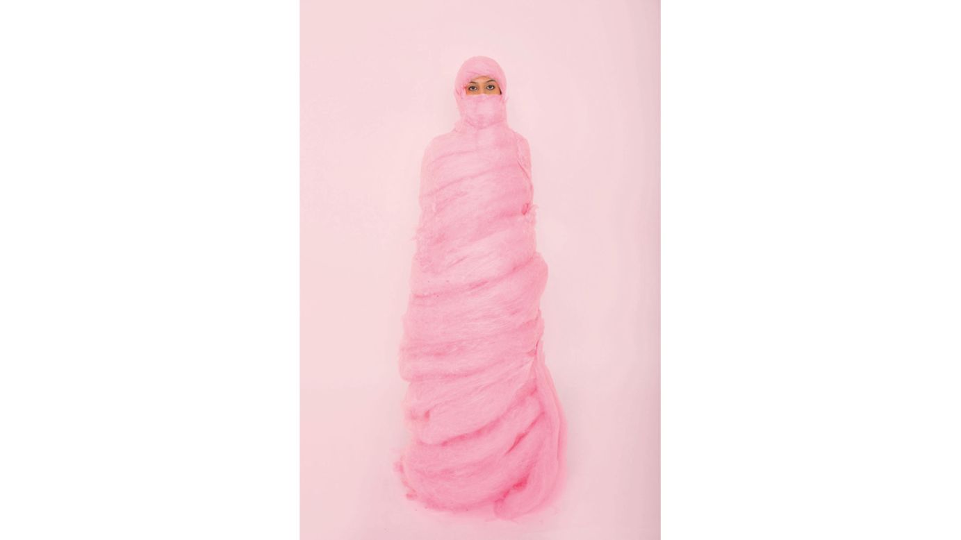 She created burqas from cotton candy, licorice, candy corn and gummy bears among other materials. 