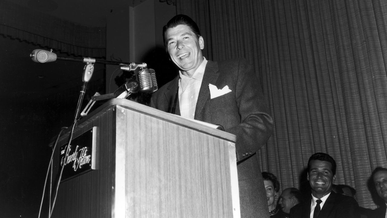 As a younger man, Reagan was a Democrat. Seen here at a Screen Actors Guild event, Reagan served as president of the labor union from 1947 to 1952. In the 1950s, he began to identify more with Republican political candidates -- voting for Dwight Eisenhower in 1952, according to the Ronald Reagan Presidential Foundation. By 1960, Reagan said he was no longer a Democrat and in 1962, he registered as a Republican. 