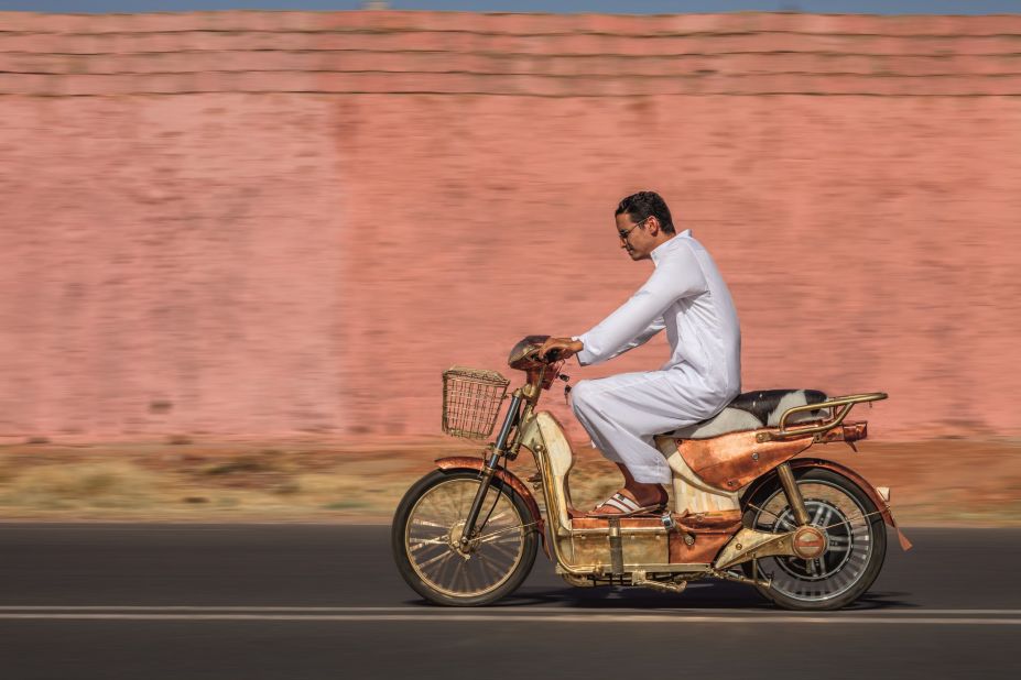 An electric moped that is manufactured using traditional Moroccan materials and craft techniques.
